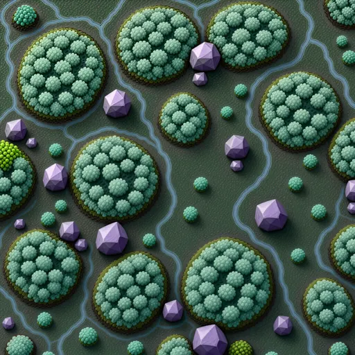 muted teal low moss - hand-painted game texture with readable brush shapes