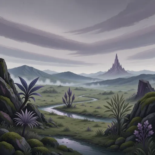 alien landscape background - hand-painted game texture with readable brush shapes