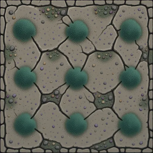 muted teal low moss - hand-painted game texture with readable brush shapes