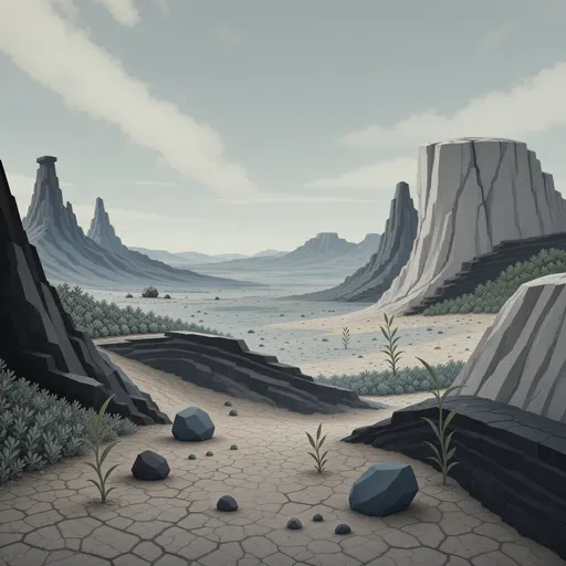 alien landscape background - simplified stylized game art with clear material shapes