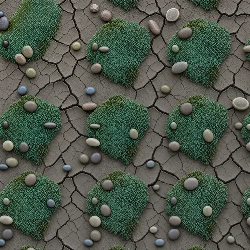 muted teal low moss - simplified stylized game art with clear material shapes