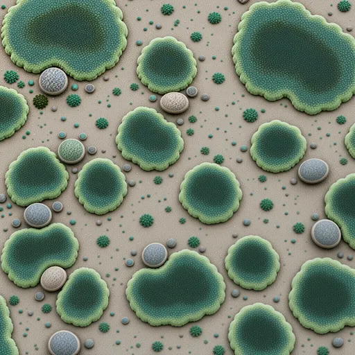 muted teal low moss - simplified stylized game art with clear material shapes