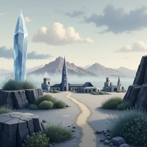 alien landscape background - simplified stylized game art with clear material shapes