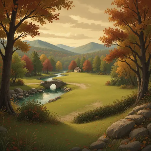 autumn landscape background - hand-painted game texture with readable brush shapes