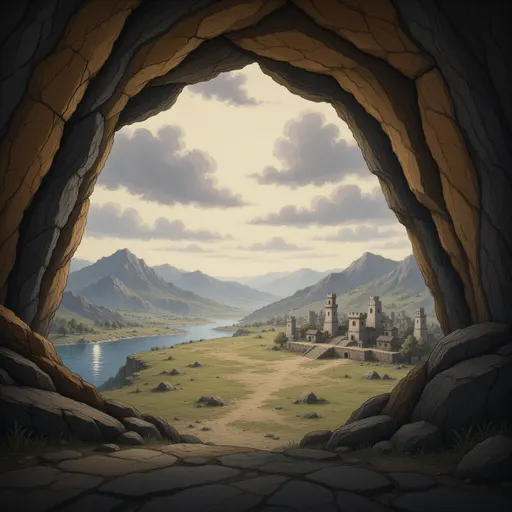 cavern landscape background - hand-painted game texture with readable brush shapes