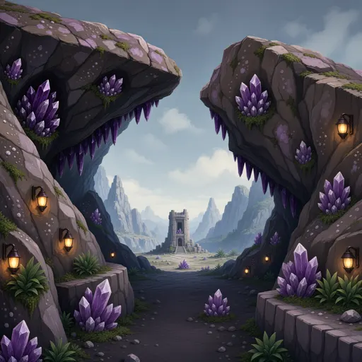 cavern landscape background - hand-painted game texture with readable brush shapes