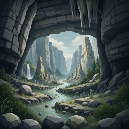 cavern landscape background - hand-painted game texture with readable brush shapes