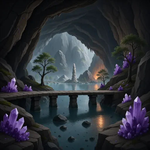 cavern landscape background - simplified stylized game art with clear material shapes