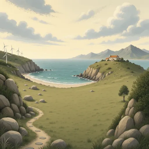 coastal landscape background - hand-painted game texture with readable brush shapes