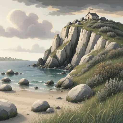 coastal landscape background - hand-painted game texture with readable brush shapes