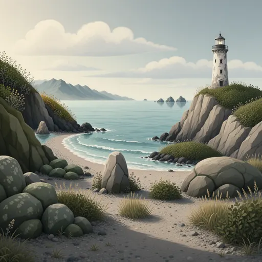 coastal landscape background - simplified stylized game art with clear material shapes