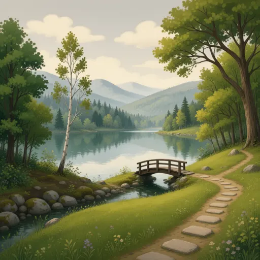 forest landscape background - hand-painted game texture with readable brush shapes