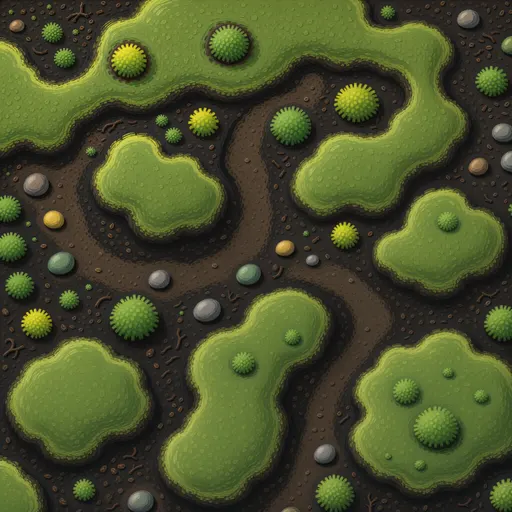 moss-covered ground - hand-painted game texture with readable brush shapes