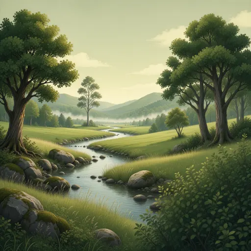 forest landscape background - simplified stylized game art with clear material shapes