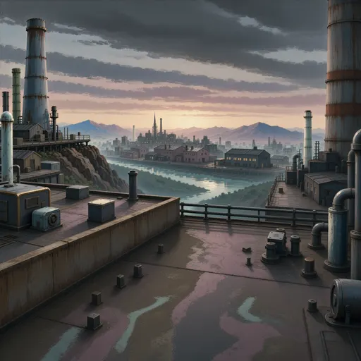 industrial landscape background - hand-painted game texture with readable brush shapes