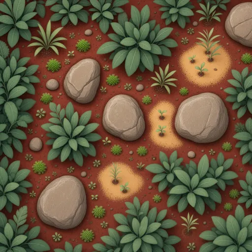 tropical red soil - simplified stylized game art with clear material shapes