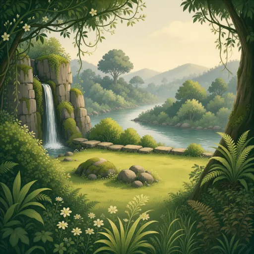 jungle landscape background - hand-painted game texture with readable brush shapes
