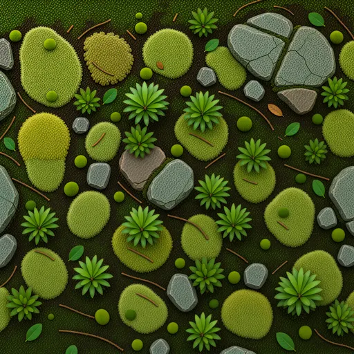 deep green ground moss - simplified stylized game art with clear material shapes
