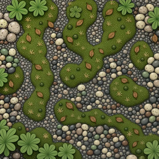 damp fine river gravel - simplified stylized game art with clear material shapes