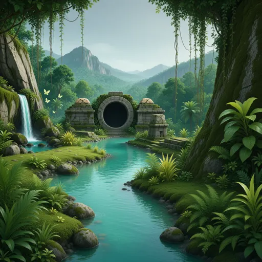 jungle landscape background - simplified stylized game art with clear material shapes