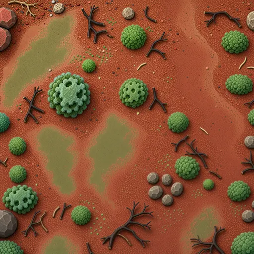 tropical red soil - simplified stylized game art with clear material shapes