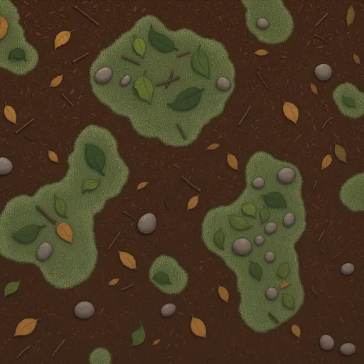 fine decomposed leaf litter - simplified stylized game art with clear material shapes