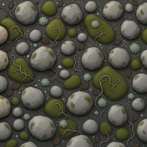 damp fine river gravel - simplified stylized game art with clear material shapes