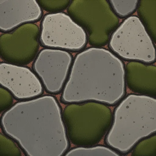 mossy ancient paving - hand-painted game texture with readable brush shapes