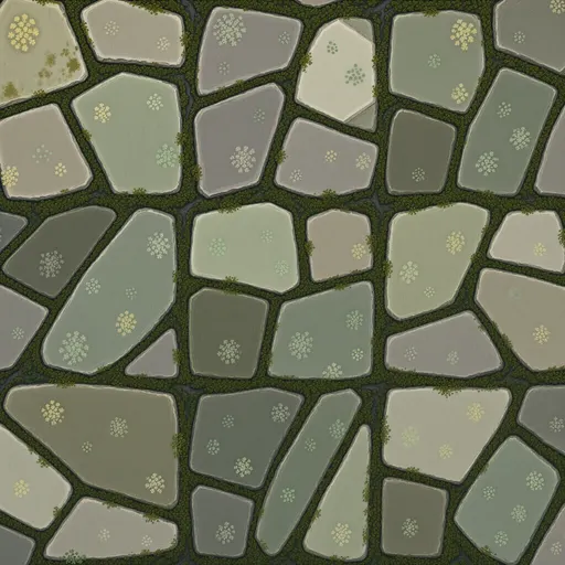 mossy ancient paving - hand-painted game texture with readable brush shapes