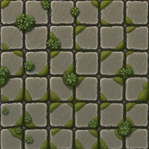mossy ancient paving - simplified stylized game art with clear material shapes