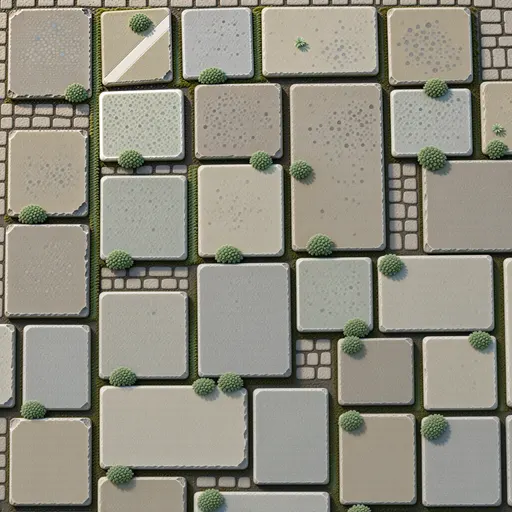 mossy ancient paving - simplified stylized game art with clear material shapes