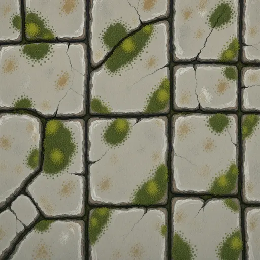 mossy ancient paving - hand-painted game texture with readable brush shapes