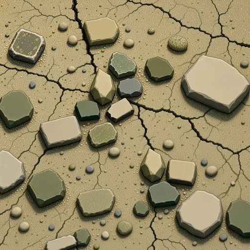 dusty stone rubble - simplified stylized game art with clear material shapes