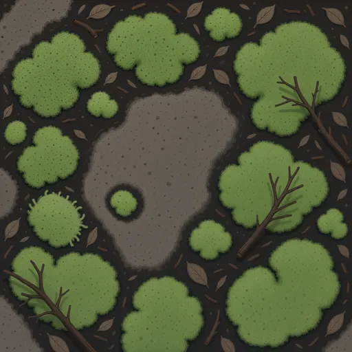 dark forest soil - hand-painted game texture with readable brush shapes