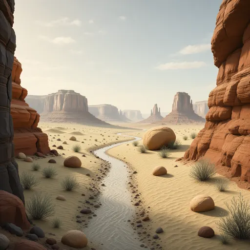 desert landscape background - simplified stylized game art with clear material shapes