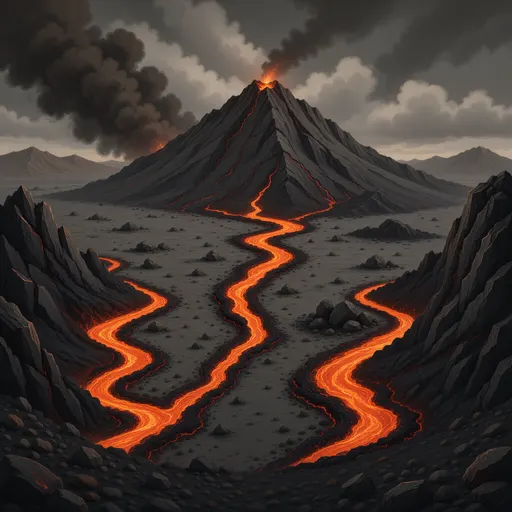 volcanic landscape background - hand-painted game texture with readable brush shapes