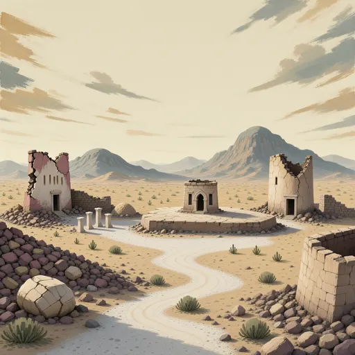 ruins landscape background - hand-painted game texture with readable brush shapes