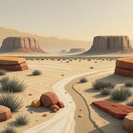 desert landscape background - simplified stylized game art with clear material shapes