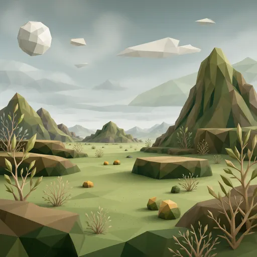 alien planet - stylized low-poly illustration
