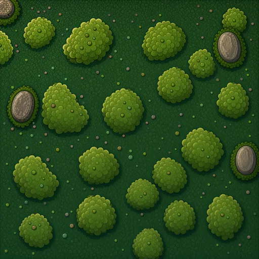 deep green ground moss - simplified stylized game art with clear material shapes