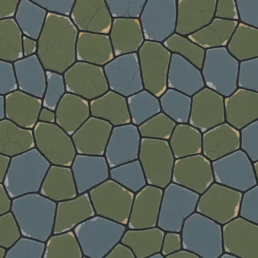 worn flat paving stones - simplified stylized game art with clear material shapes