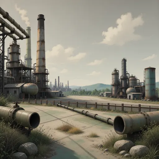industrial landscape background - hand-painted game texture with readable brush shapes