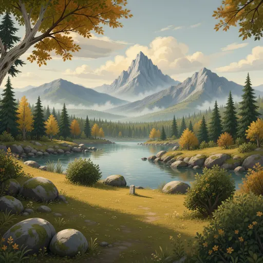 autumn landscape background - hand-painted game texture with readable brush shapes