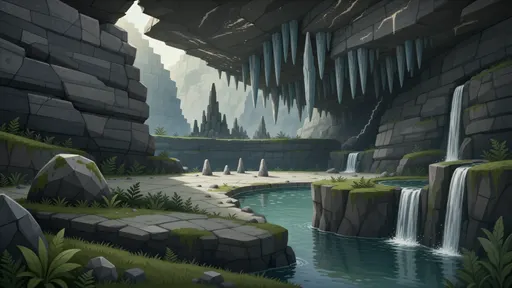 cavern landscape background - simplified stylized game art with clear material shapes