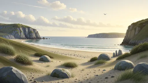 coastal landscape background - hand-painted game texture with readable brush shapes