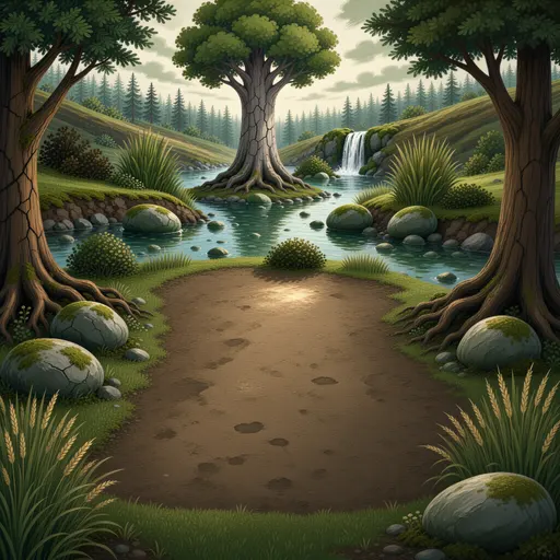 forest landscape background - hand-painted game texture with readable brush shapes