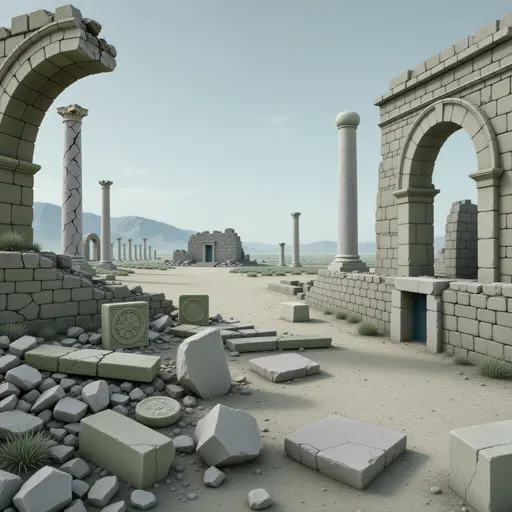 ruins landscape background - simplified stylized game art with clear material shapes