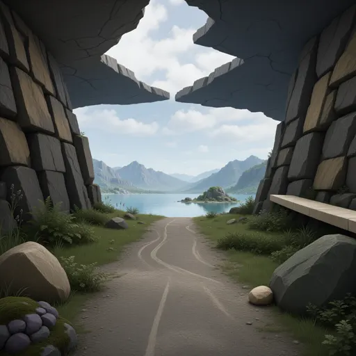 cavern landscape background - simplified stylized game art with clear material shapes
