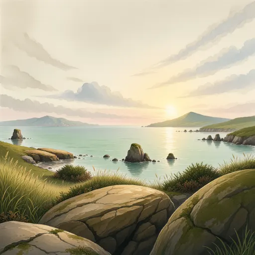 rocky coastline - watercolor illustration