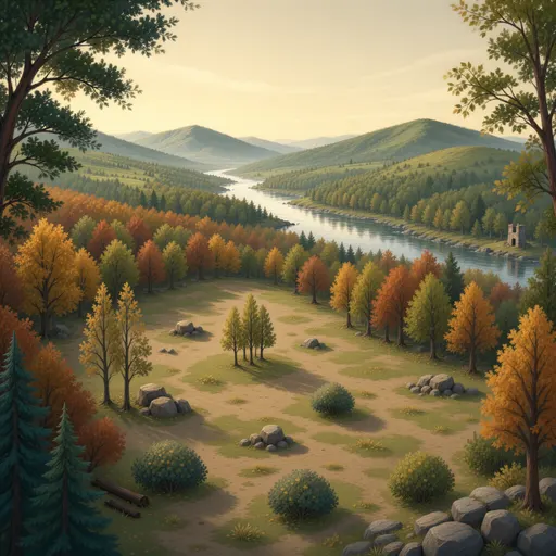 autumn landscape background - hand-painted game texture with readable brush shapes